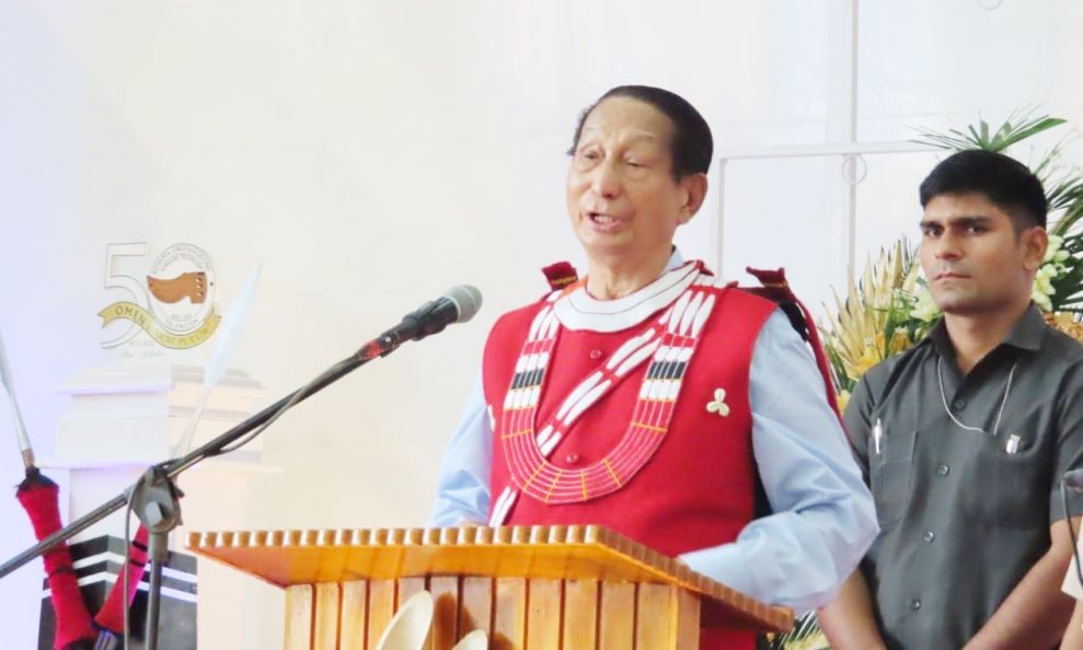 Dr SC Jamir speaking at the golden jubilee celebration of Kohima Ongpangkong Telongjem on October 8. (Morung Photo)